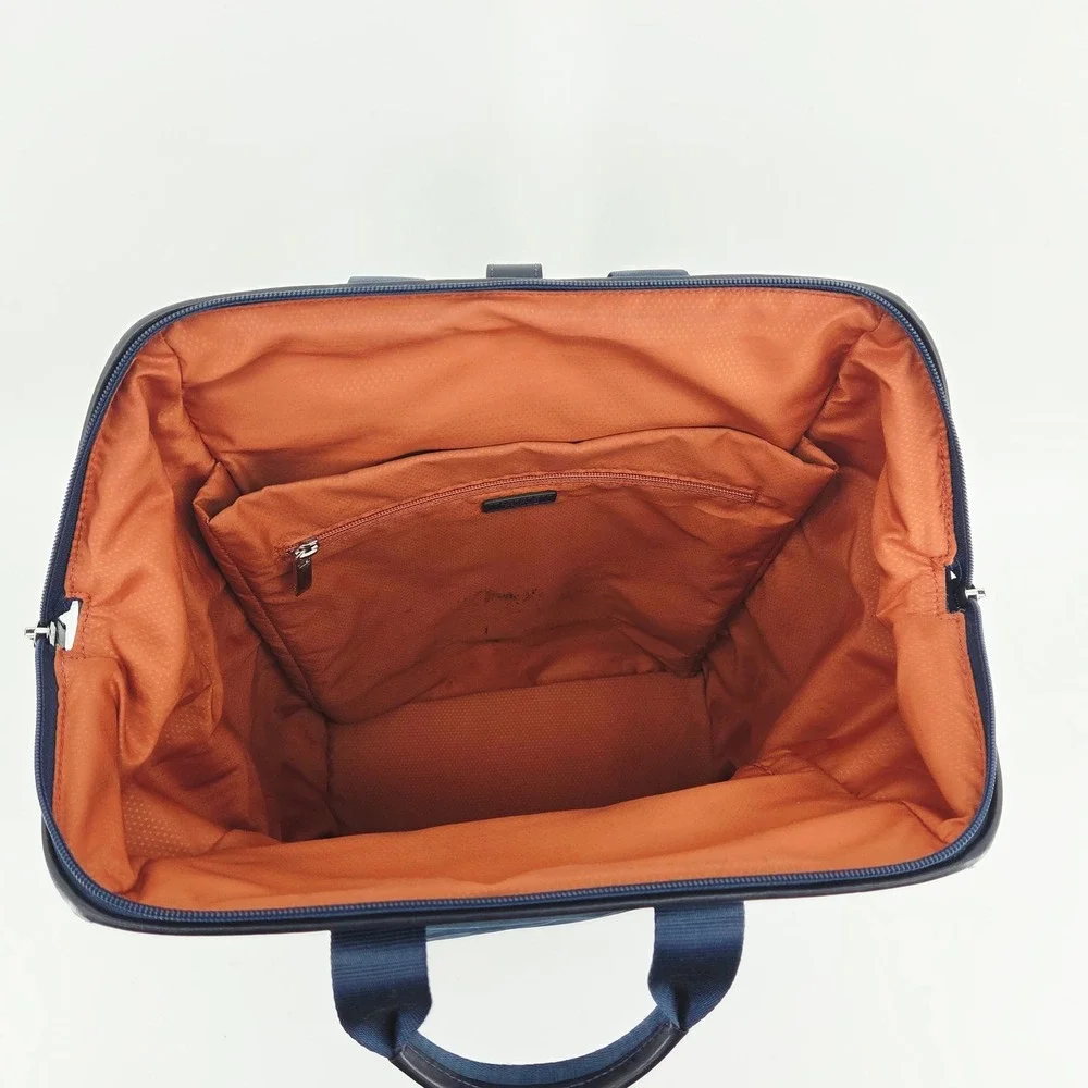 Tumi Mel Framed Blue Navy Nylon Convertible Backpack Bookbag Bag Wide Opening